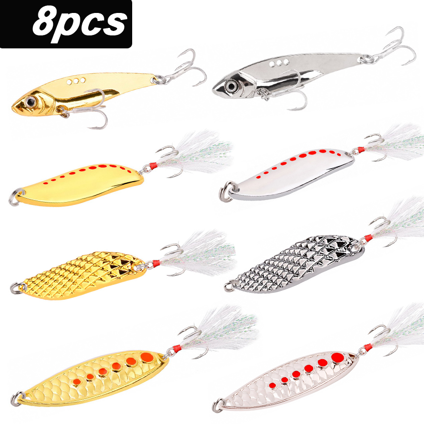 8PCS/Set Lure Metal Spinner Sp - Fishing Hook Treble บทวิจารณ์และราคา