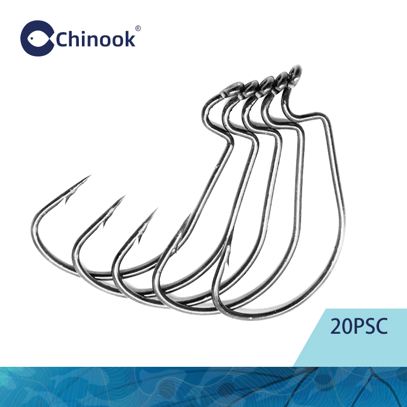 Chinook 20pcs Wide worm Texan  - Fishing Hook Offset บทวิจารณ์และราคา