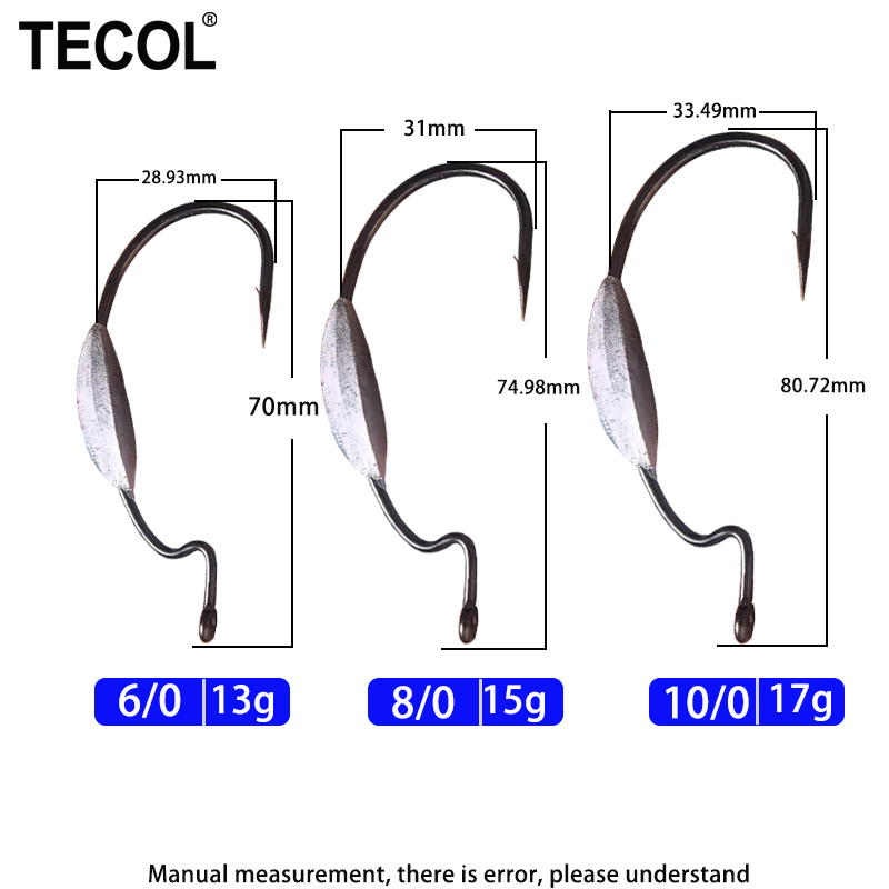 TECOL 3PCS 6/0 8/0 10/0 Weight - Fishing Hook Offset บทวิจารณ์และราคา