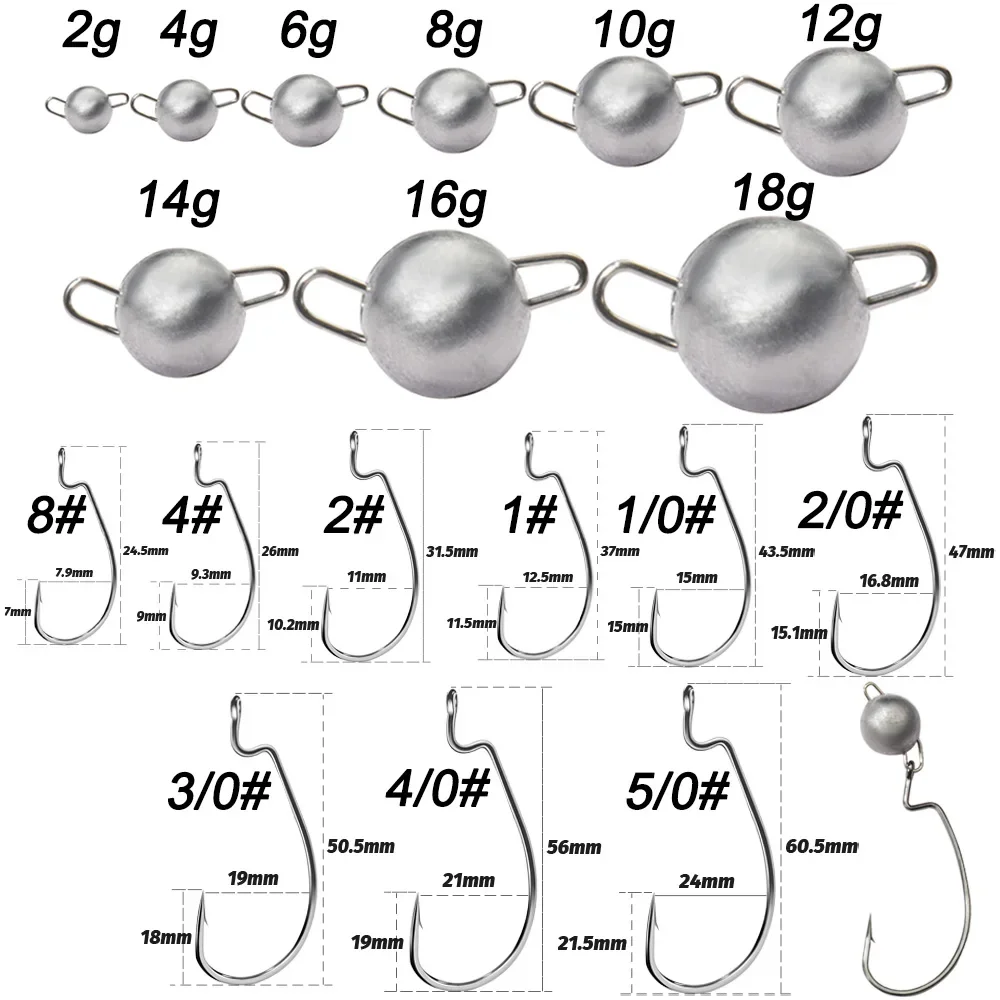 5pcs Metal Jig Head Worm Hooks - Fishing Hook Weedless บทวิจารณ์และราคา